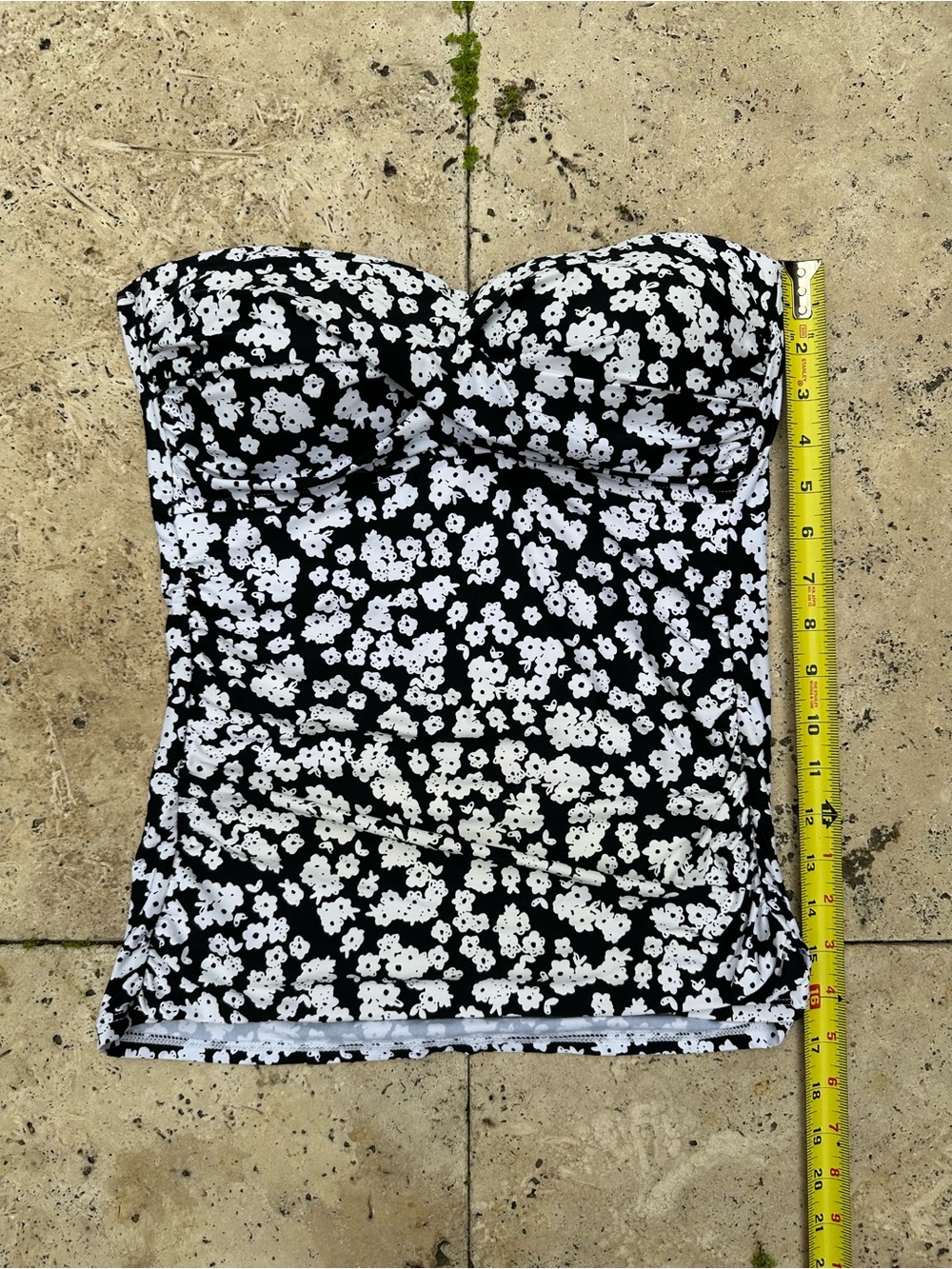 Designer Bathing suit Top By Anne Cole - Black & White Floral -  L  - TOP ONLY